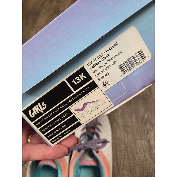 RIP-IT Girls' Play Ball Softball Cleat - Purple/Pink/White Size 13K with Box - Picture 8 of 8